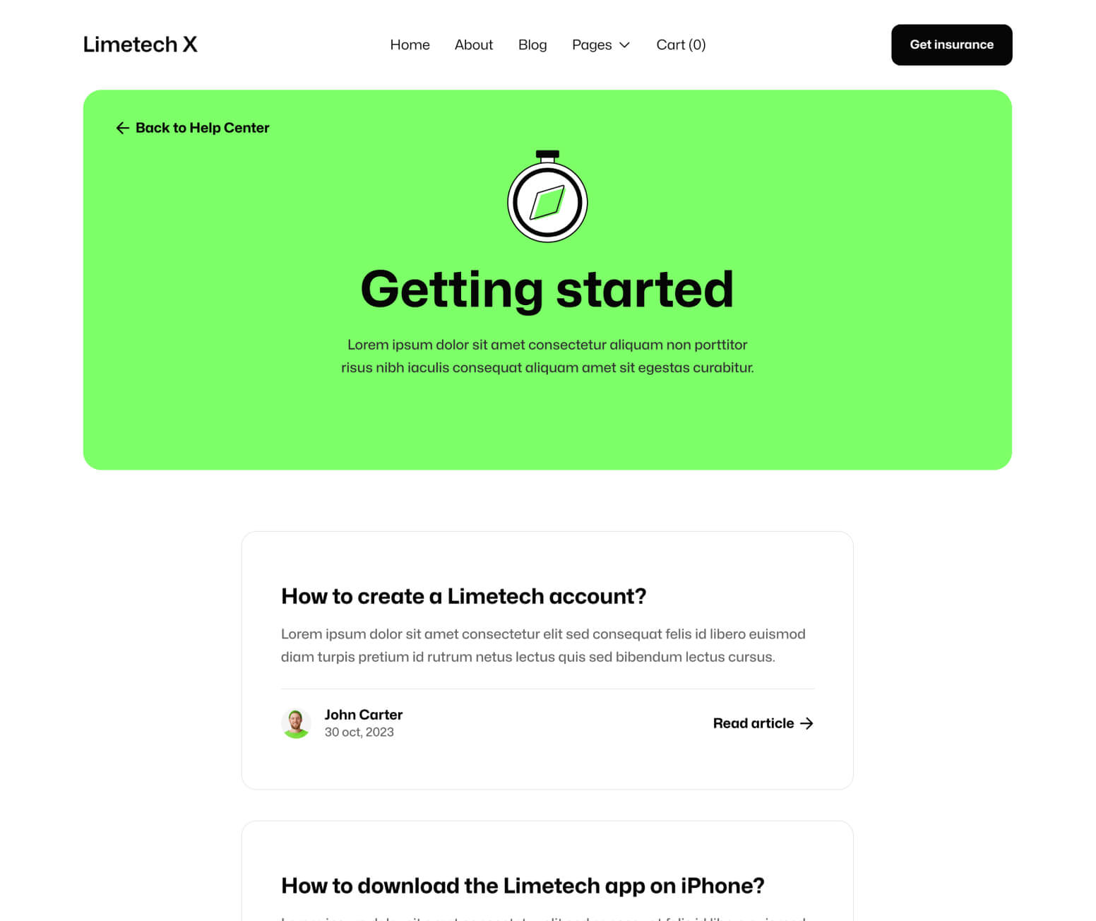 Limetech X - Help Center Category Page - Insurance & Tech Webflow Template