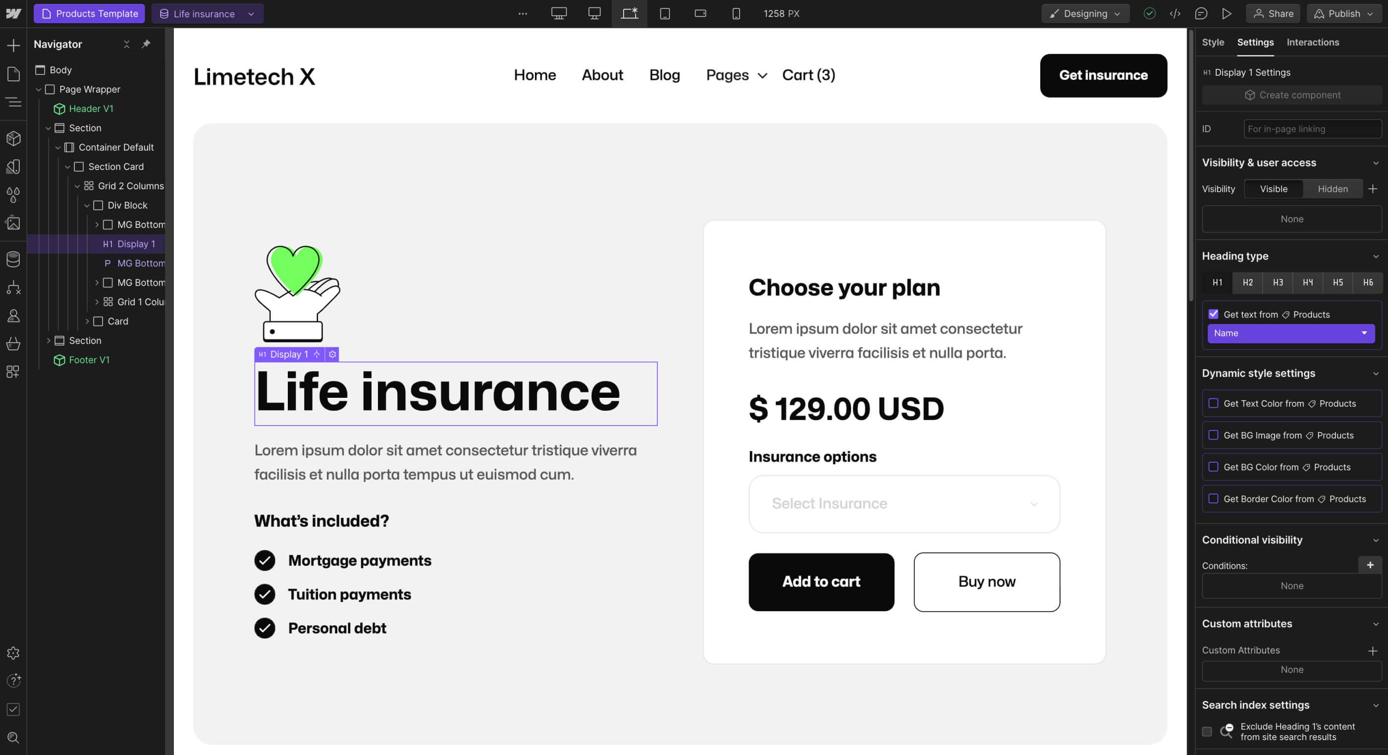 eCommerce Page - Limetech X Webflow Template