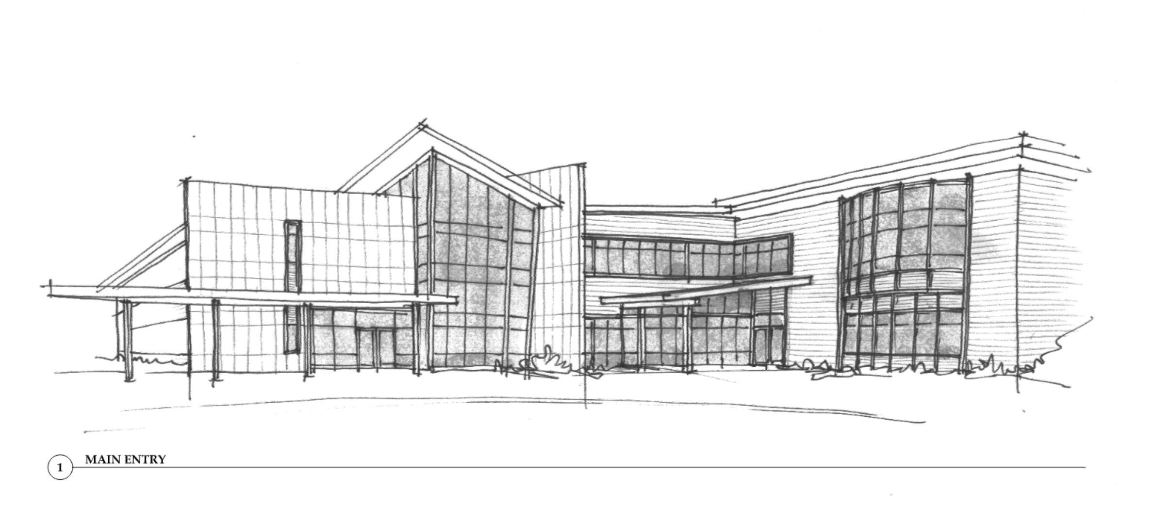 Pen sketch of the front of the school.