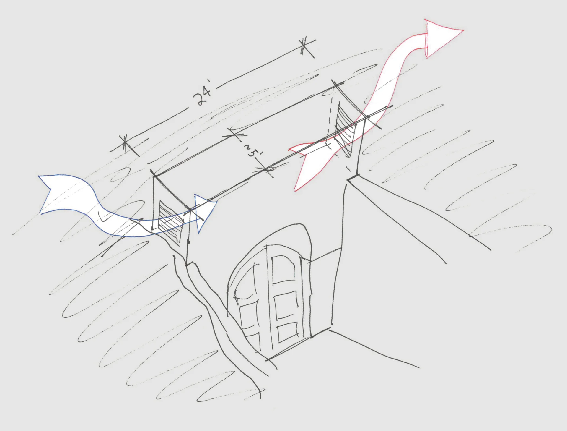 Sketched diagram of mechanical system venting in the top of the entry portals.