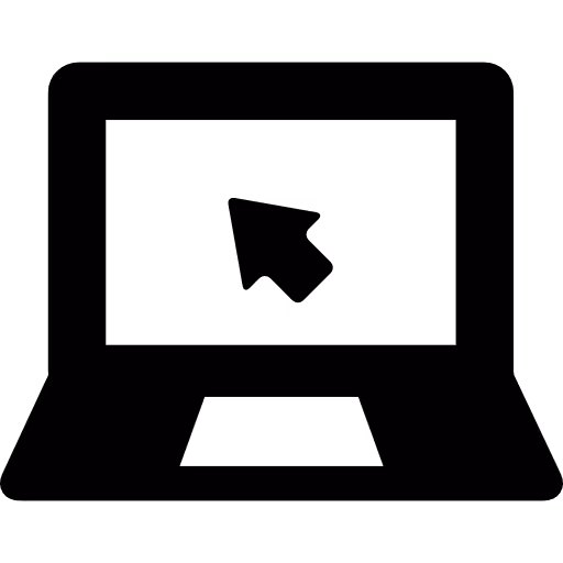 Black laptop icon with a cursor arrow on the screen.