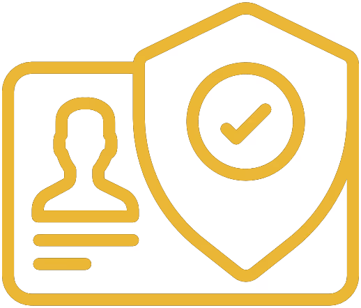 ID card icon with a shield and checkmark symbol indicating verified identity or security.
