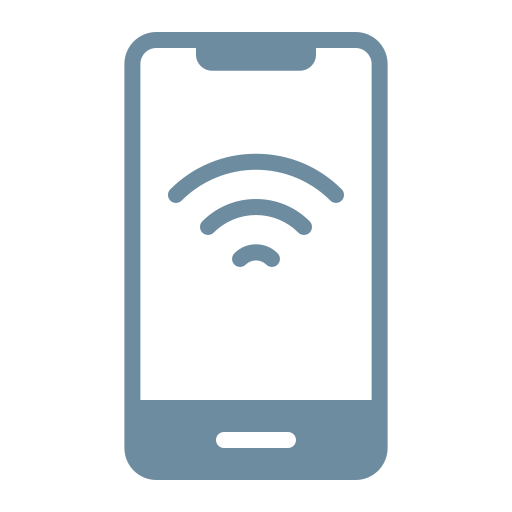 Icon of a smartphone displaying a Wi-Fi signal symbol on its screen.