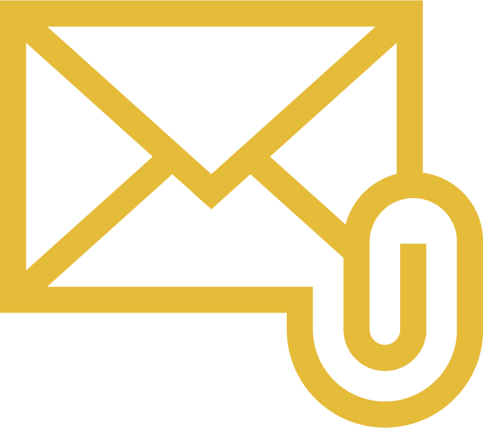 Yellow envelope icon with a paperclip attachment symbolizing an email with an attachment.