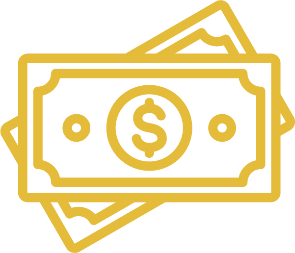 Icon of two gold outlined dollar bills stacked.