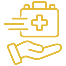Yellow gear icon with six rounded teeth on a black background.