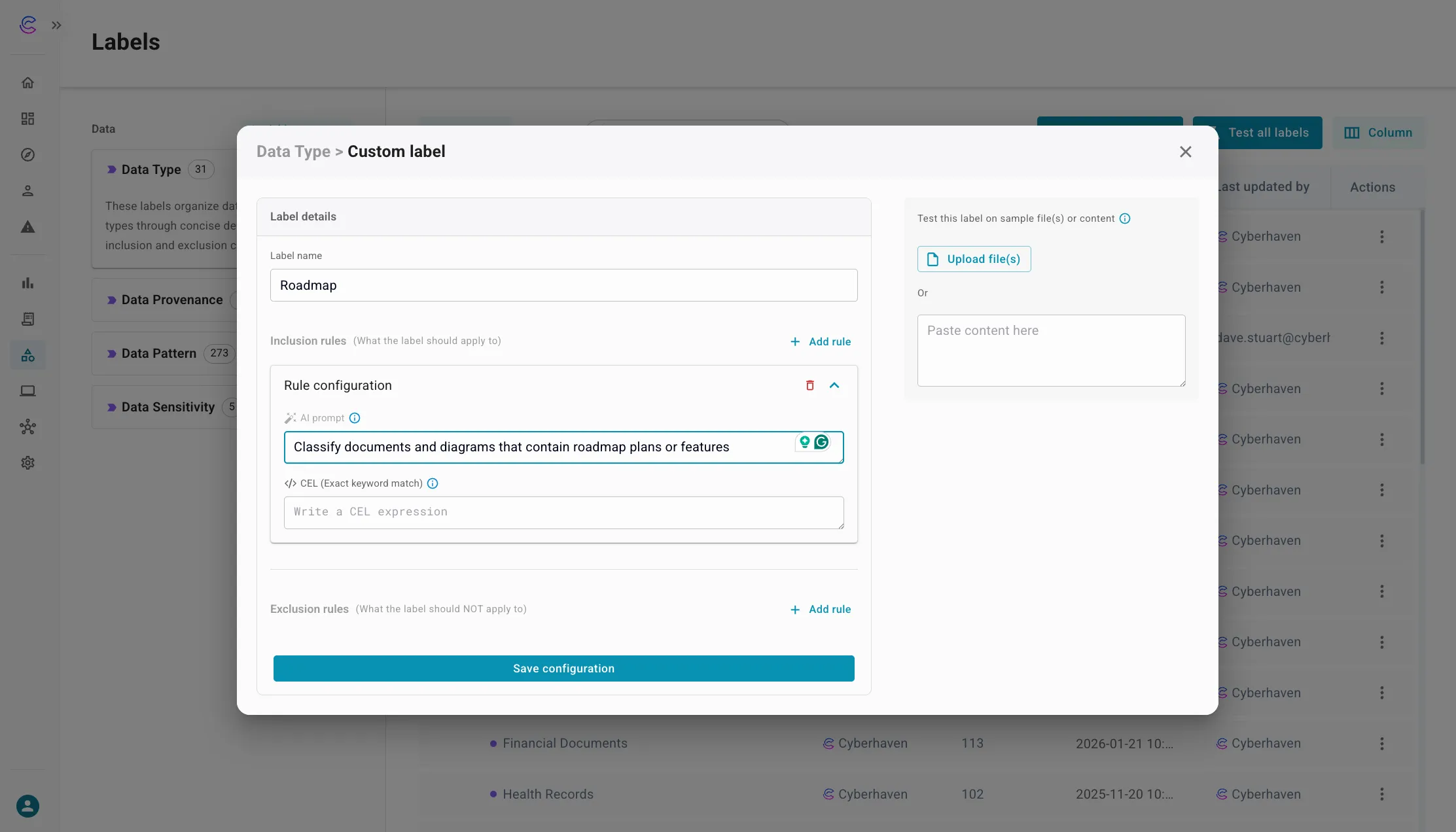 Custom classification using natural language