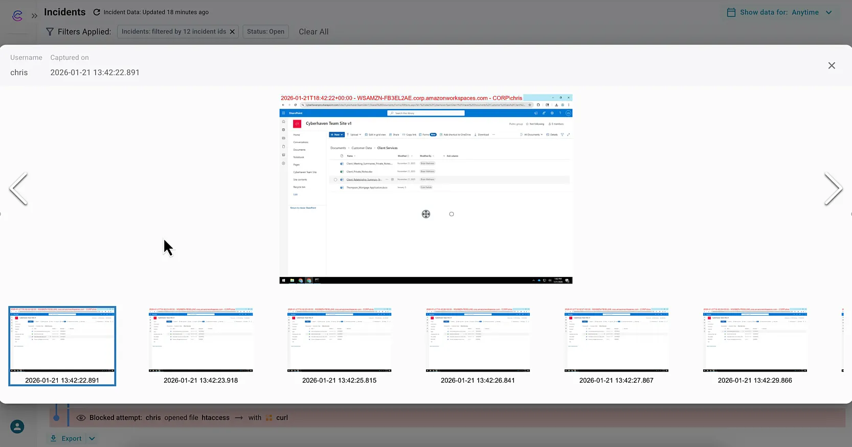 Forensic evidence capture showing screen recordings