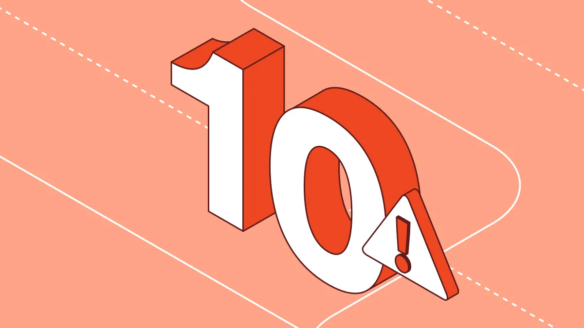 Stylized number 10 with warning icon representing ten types of insider threats