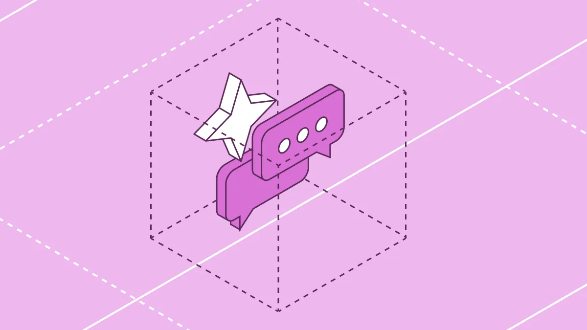 Isometric illustration of AI agent governance: cube with star and chat bubbles inside dashed grid