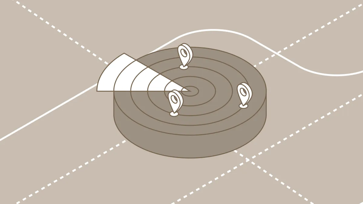Illustration of a radar scanning with location pins, representing data discovery across an environment