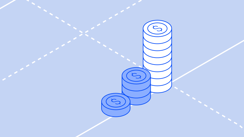 Stacks of dollar coins growing in height, illustrating ROI growth