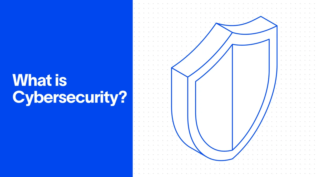 Cybersecurity illustration with shield icon