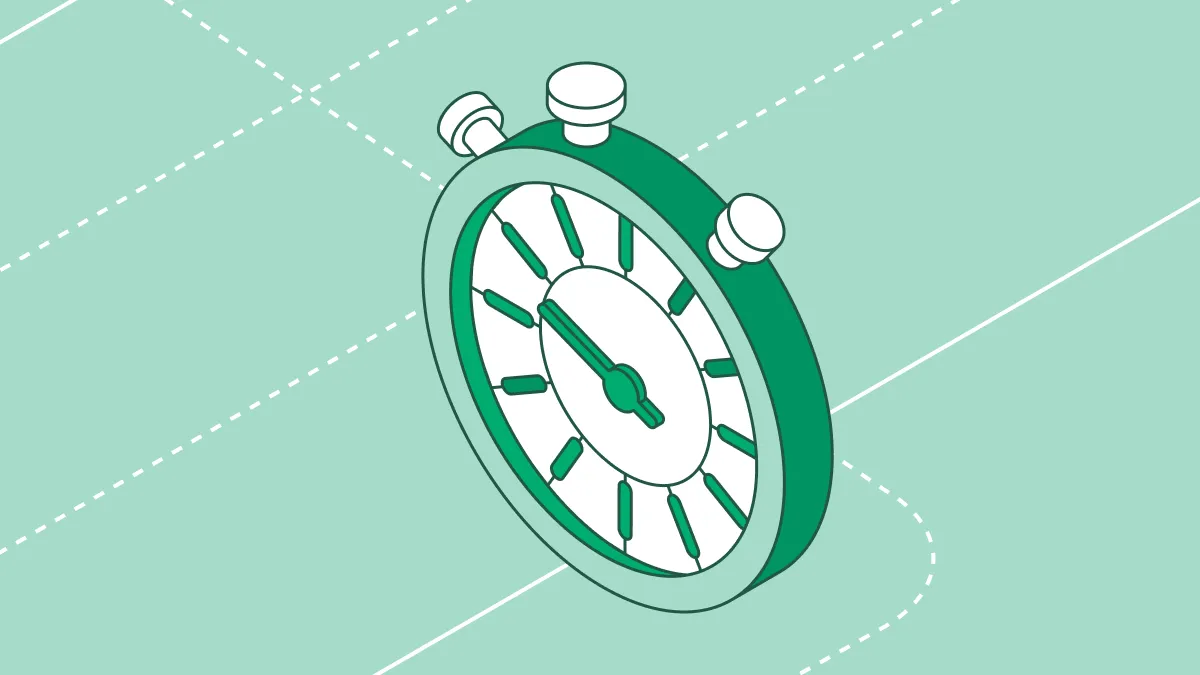 Stopwatch illustration representing fast, secure AI adoption with modern DLP