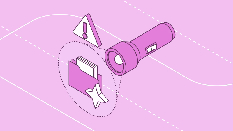 Shadow agents illustration: a flashlight illuminating a folder of files.