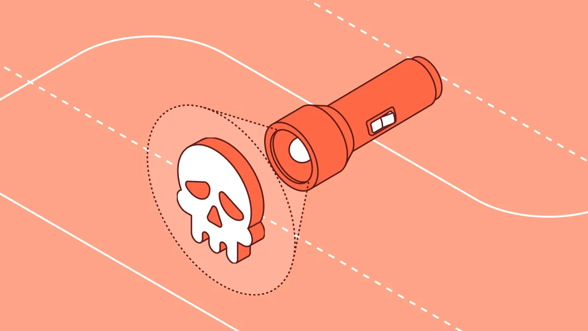 Illustration of a flashlight revealing a hidden skull, representing detecting and preventing IP theft.