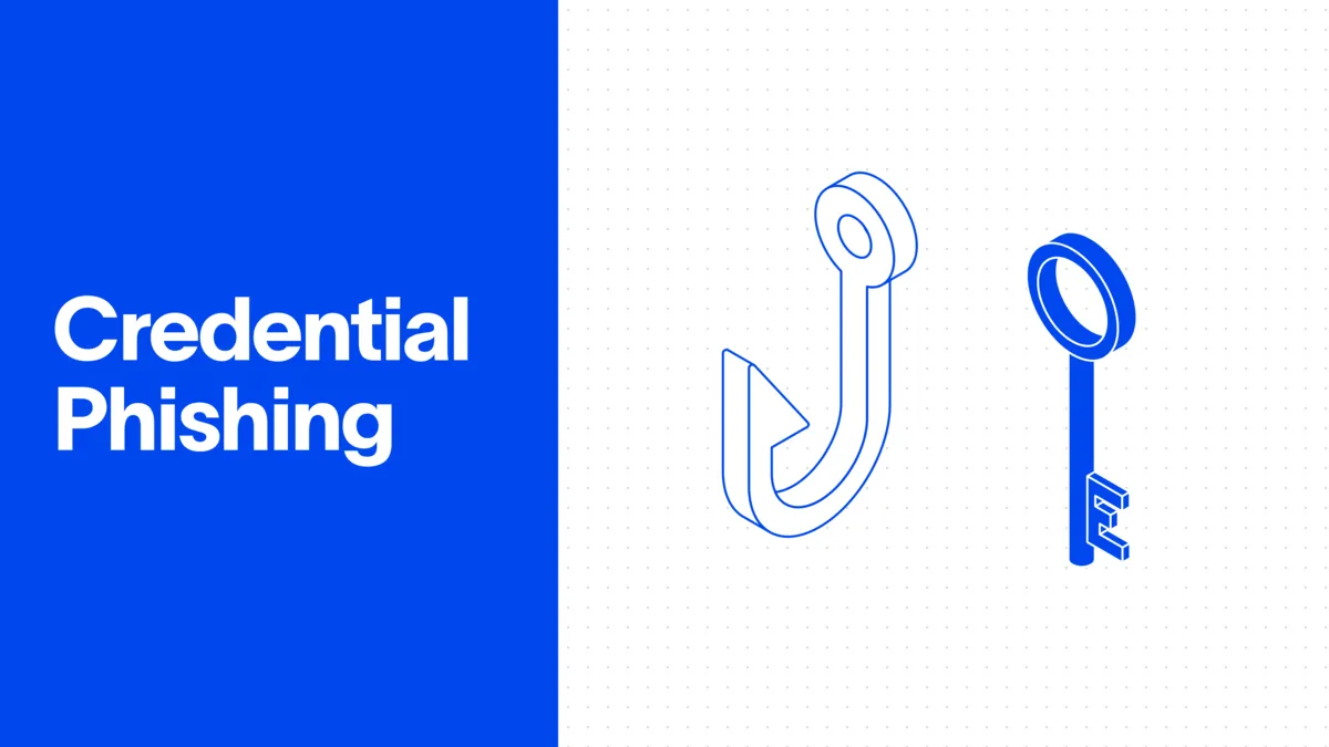Credential phishing illustration: a phishing hook and an account key