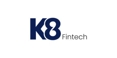 Logo da empresa K8 Fintech, com o texto "K8" em azul-marinho e "Fintech" em cinza.