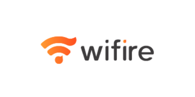 Logo da empresa WiFire, com um símbolo de Wi-Fi laranja ao lado da palavra “wifire” em letras minúsculas.