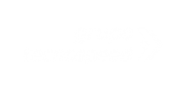 Logo do Grupo TecnoSpeed, com texto em azul em negrito e um símbolo estilizado de seta para a direita.