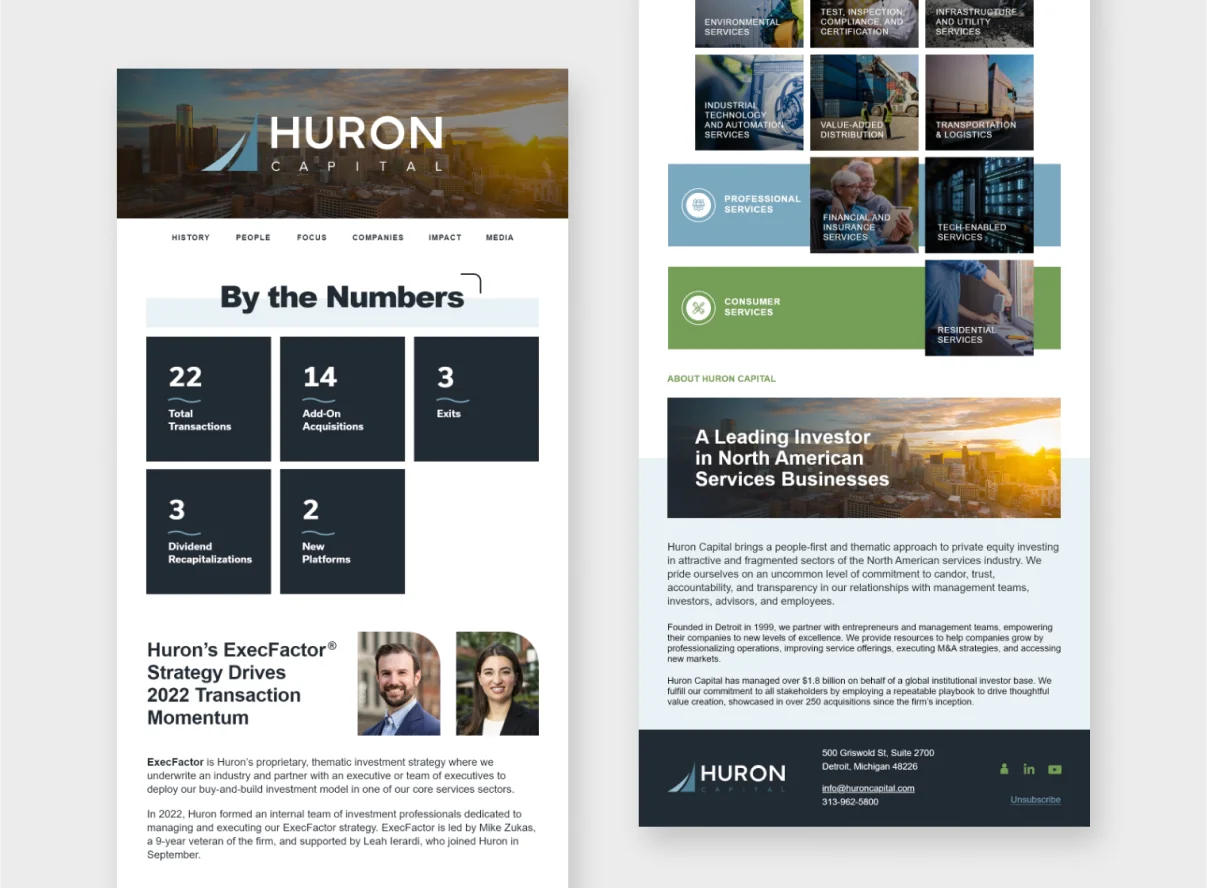 The mobile version of a private equity website design by Darien Group