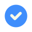 White check mark inside a blue circle.