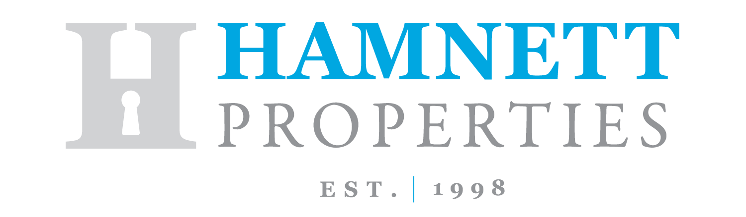 Hamnett Properties logo with a large grey H featuring a keyhole, blue text 'HAMNETT', grey text 'PROPERTIES', and 'EST. 1998' below.