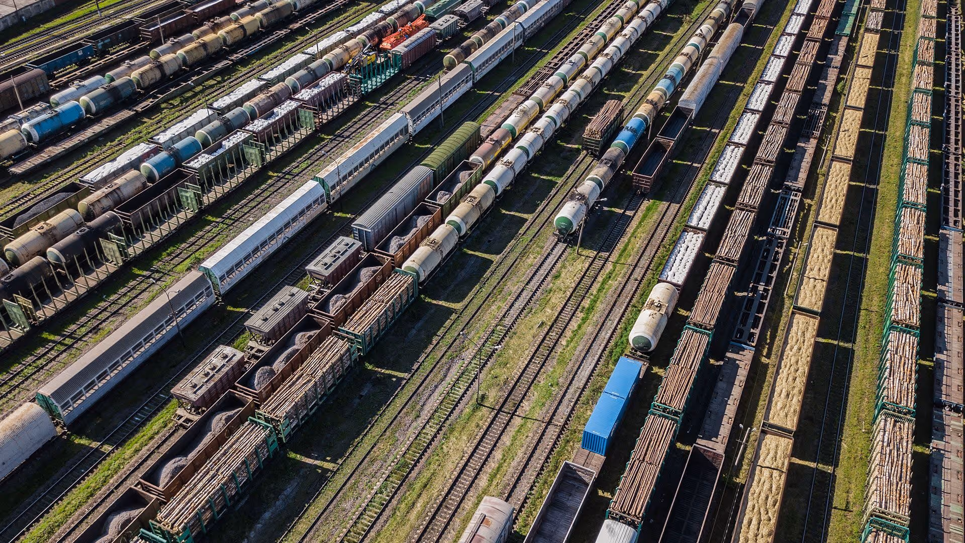 Row of railways with trains