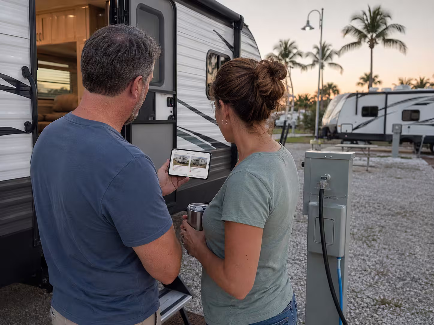 Renters comparing travel trailer rental rates in Orlando, Florida
