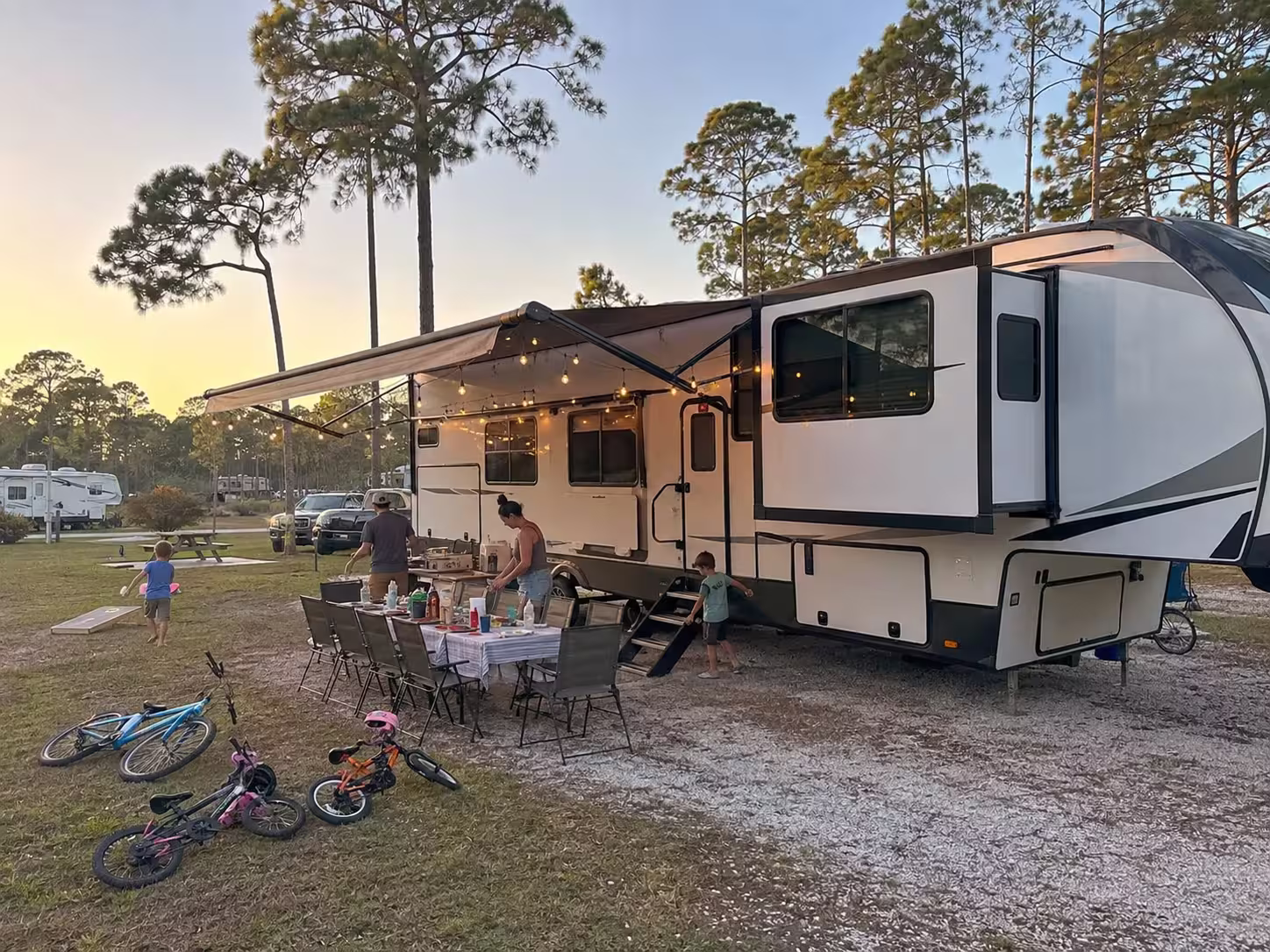 Large RV rental with slide-outs at an Orlando area campsite