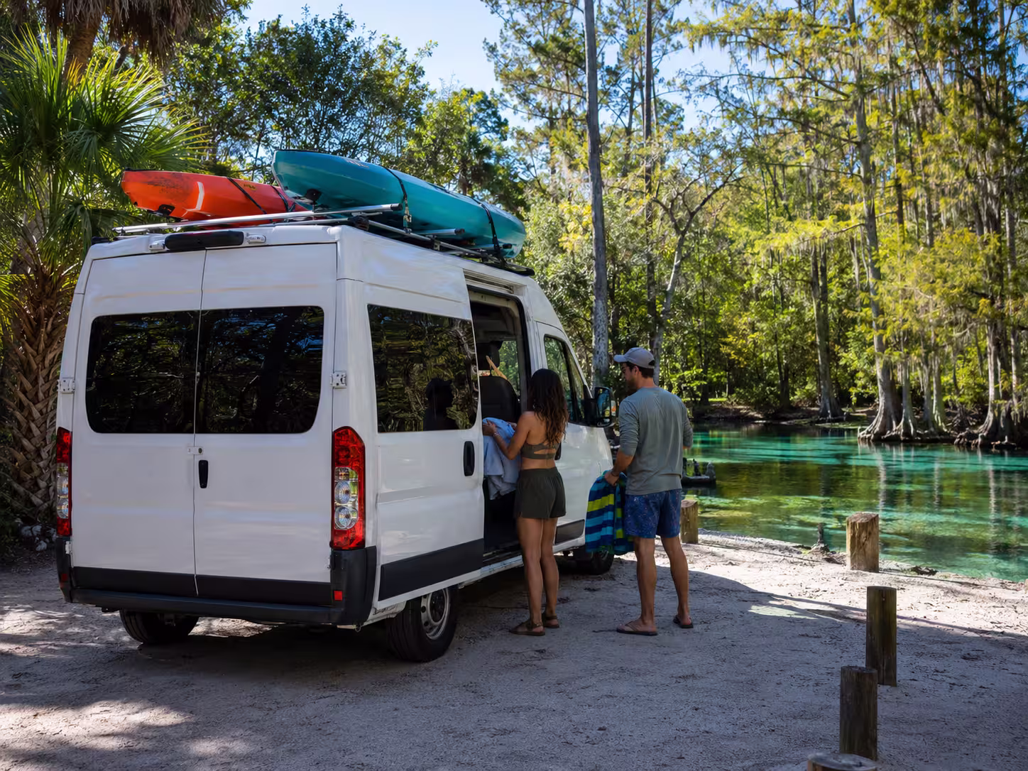 Camper van rental parked at a Central Florida spring