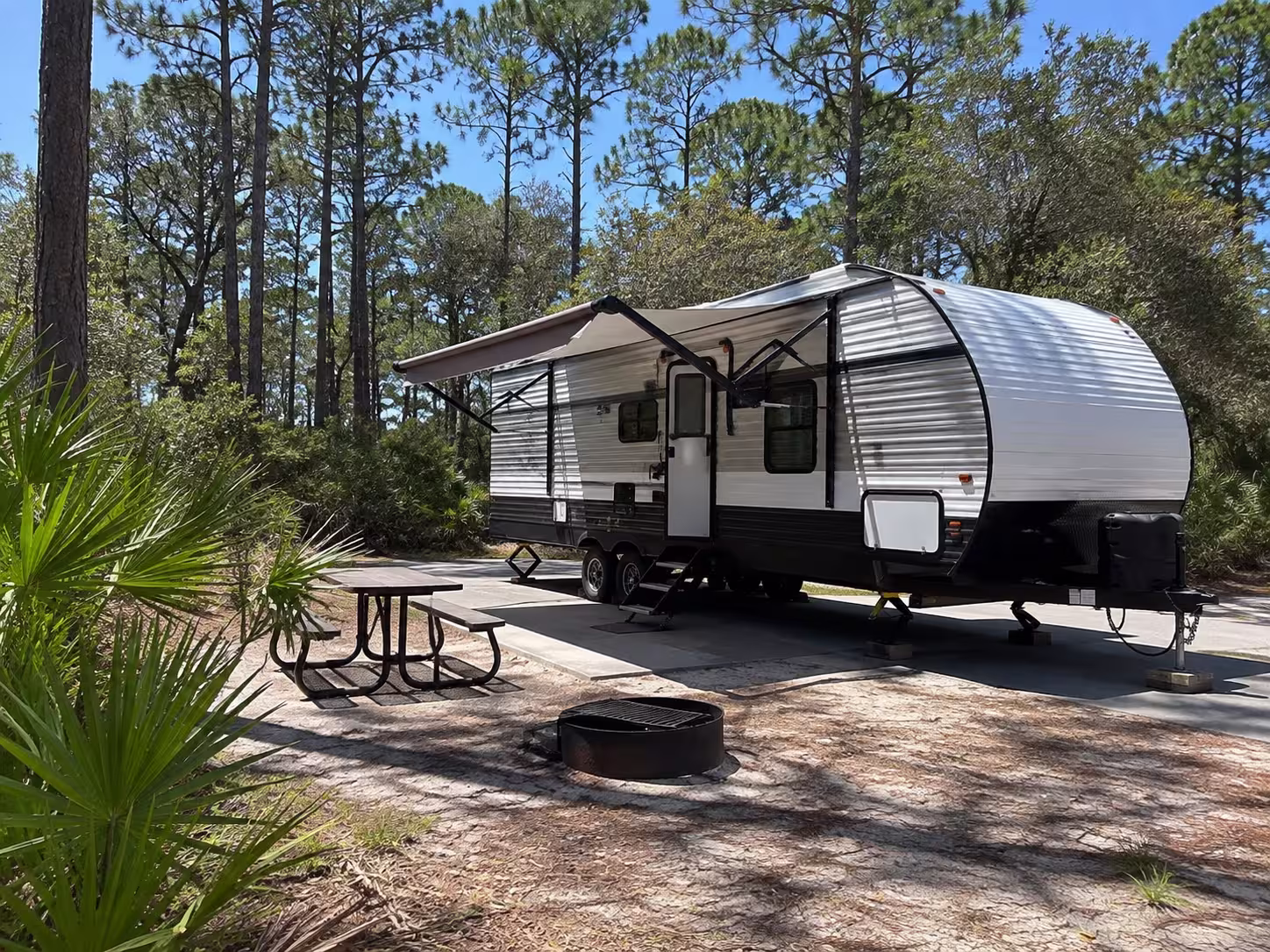 Camper rental delivered and set up at an Orlando campsite