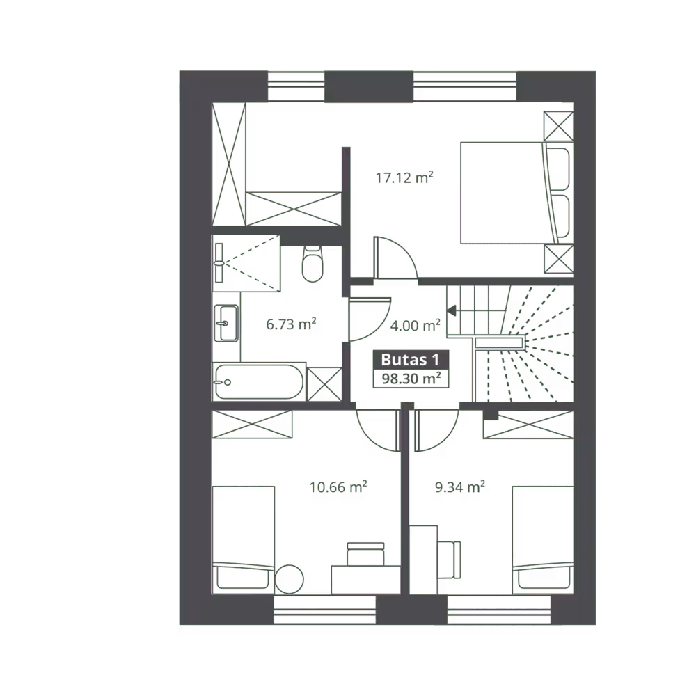 Kotedžo antro aukšto planas