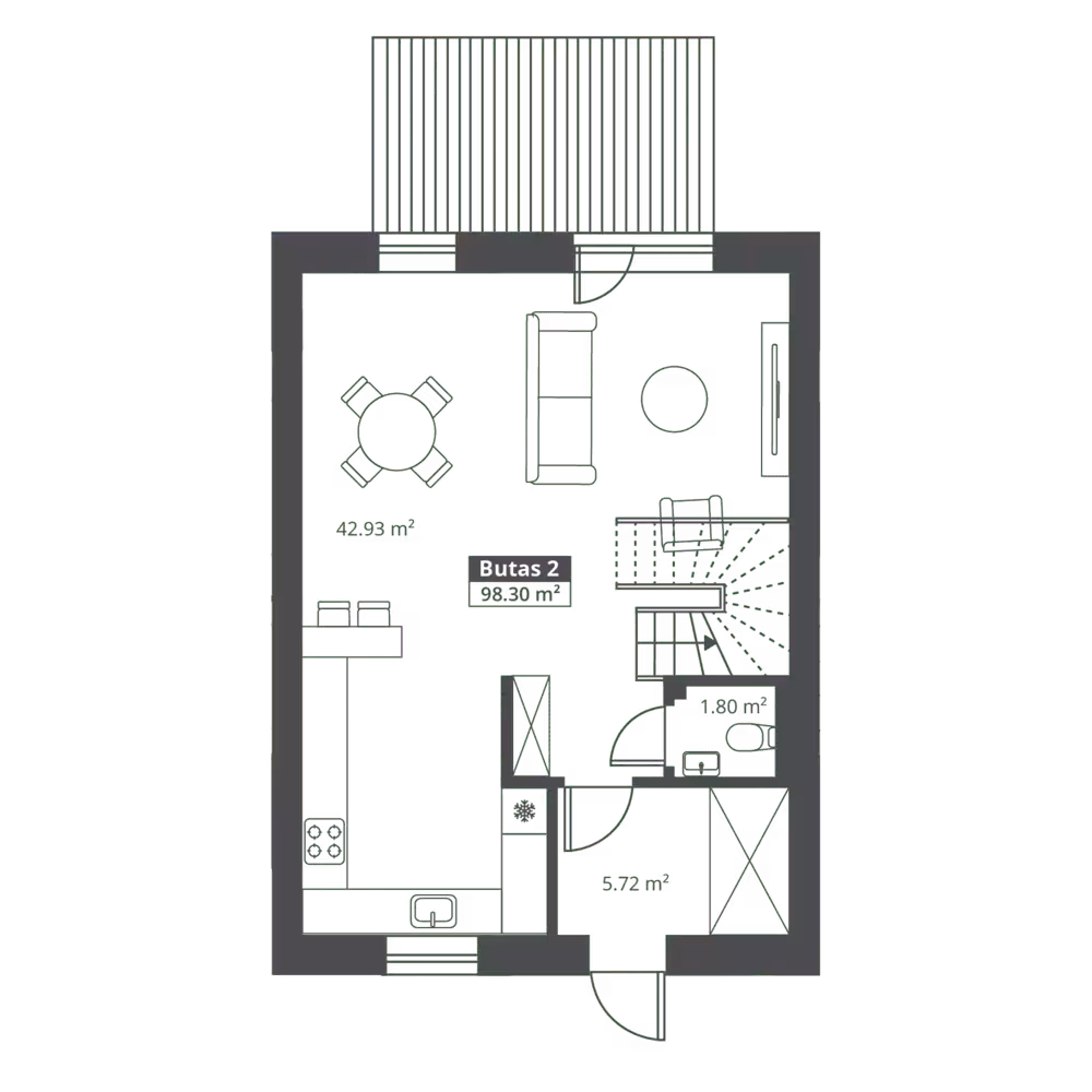 Kotedžo pirmo aukšto planas
