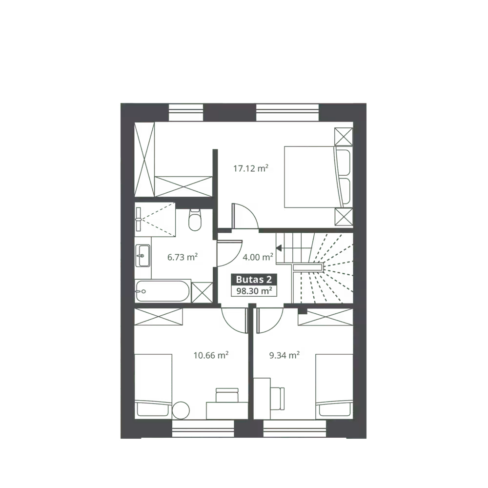 Kotedžo antro aukšto planas