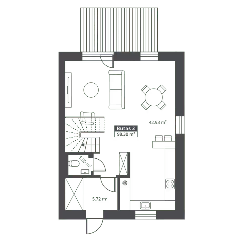 Kotedžo pirmo aukšto planas