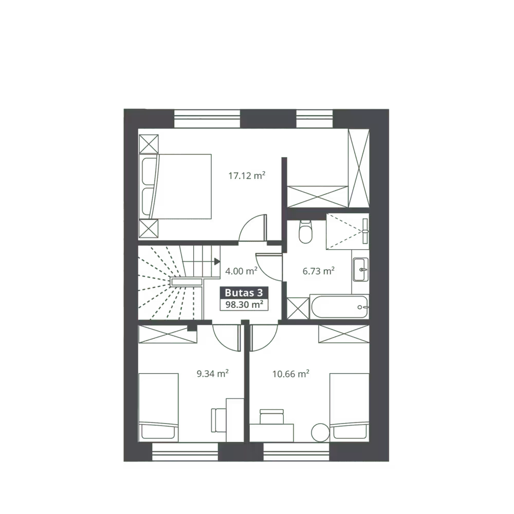 Kotedžo antro aukšto planas