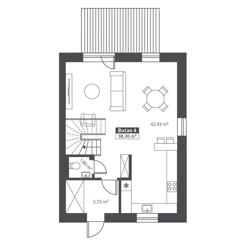 Kotedžo pirmo aukšto planas