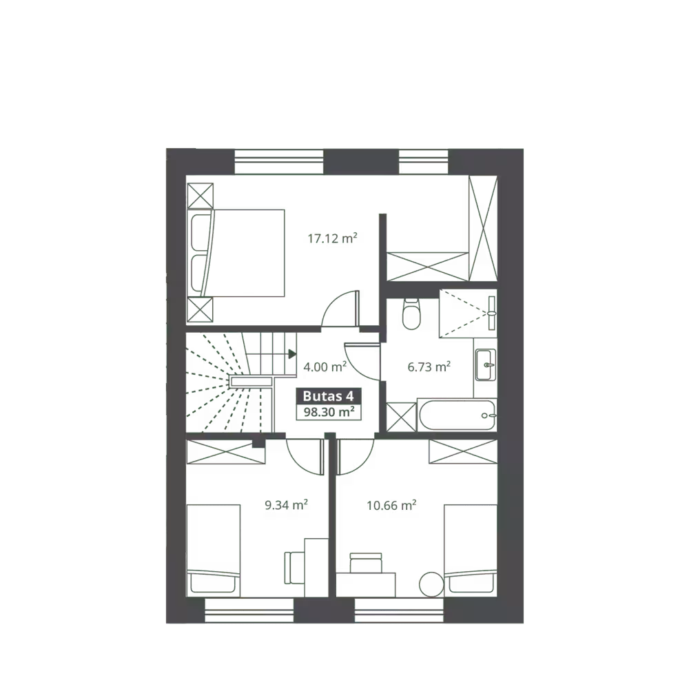 Kotedžo antro aukšto planas