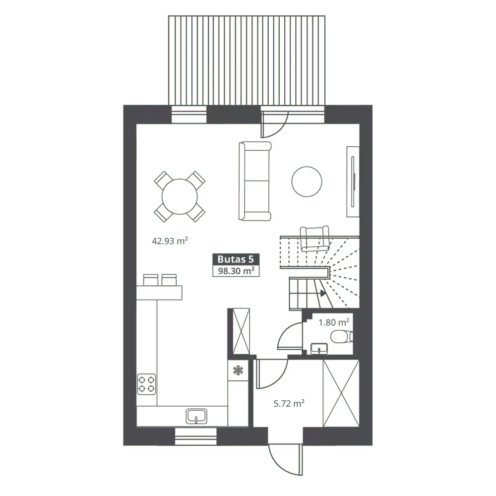 Kotedžo pirmo aukšto planas