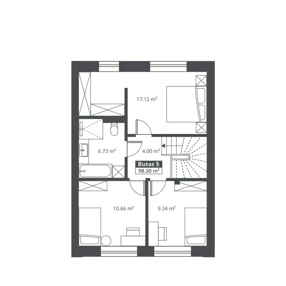 Kotedžo antro aukšto planas