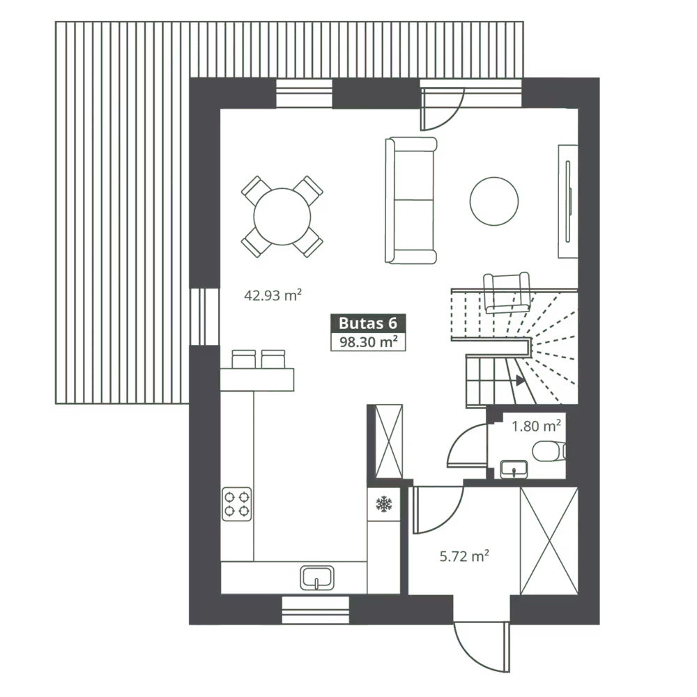 Kotedžo pirmo aukšto planas