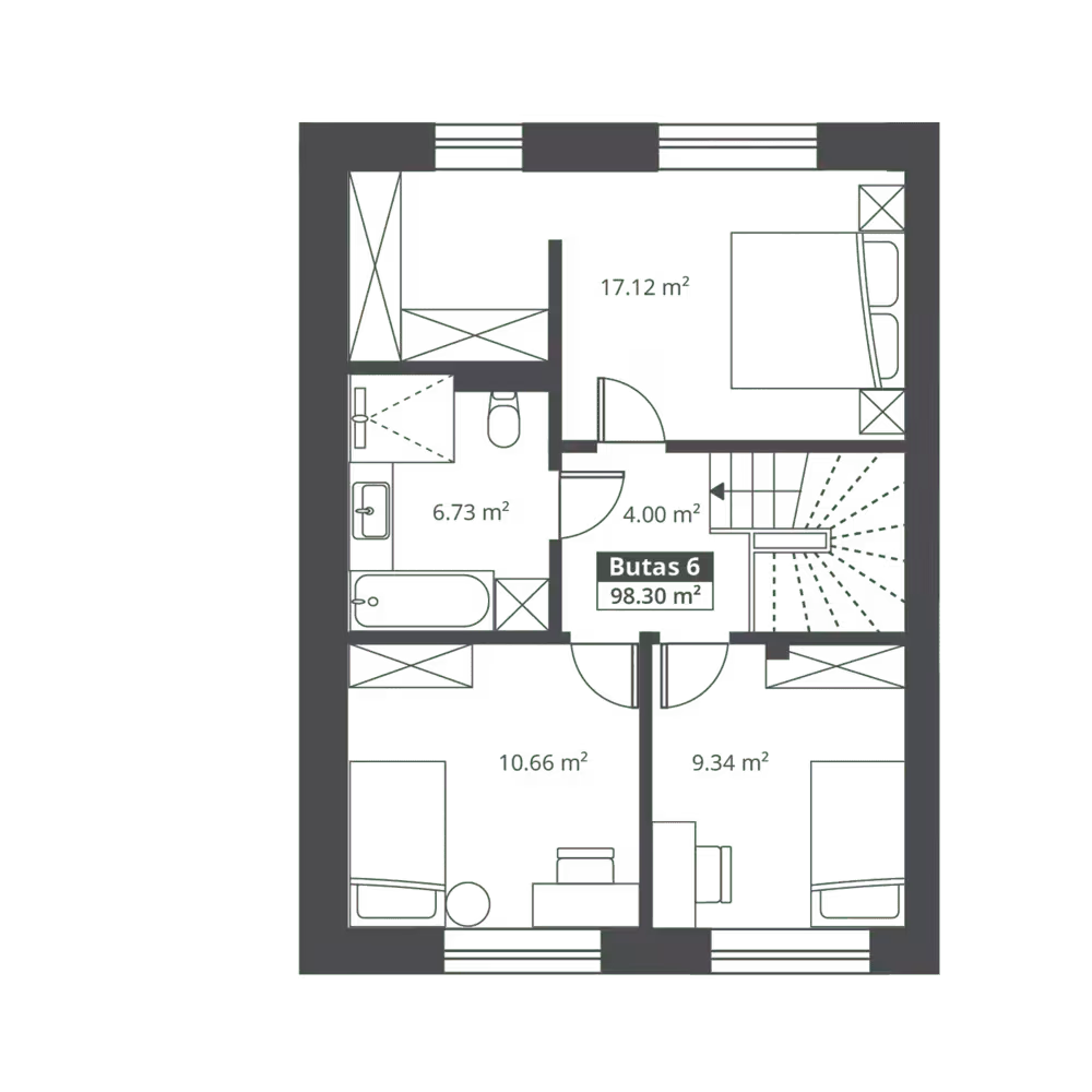 Kotedžo antro aukšto planas