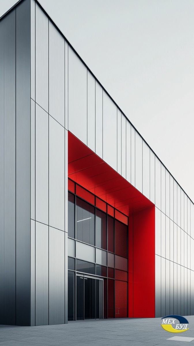 Distribution centre exterior with a red loading bay