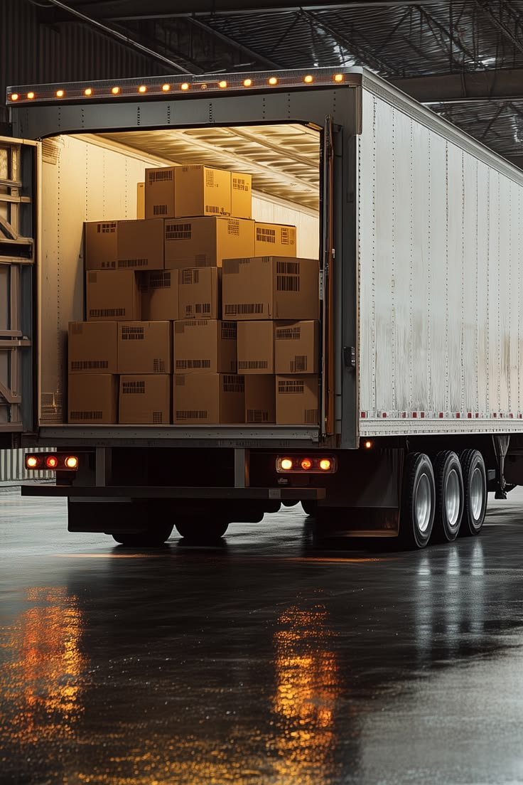 Truck loaded with cartons at a warehouse dock