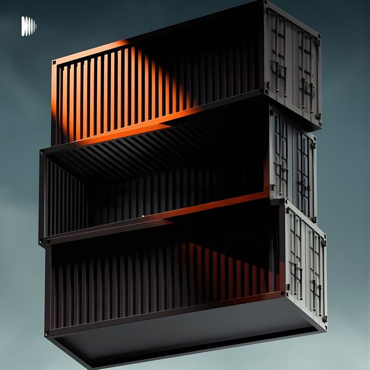 Shipping containers outlined by orange edge light