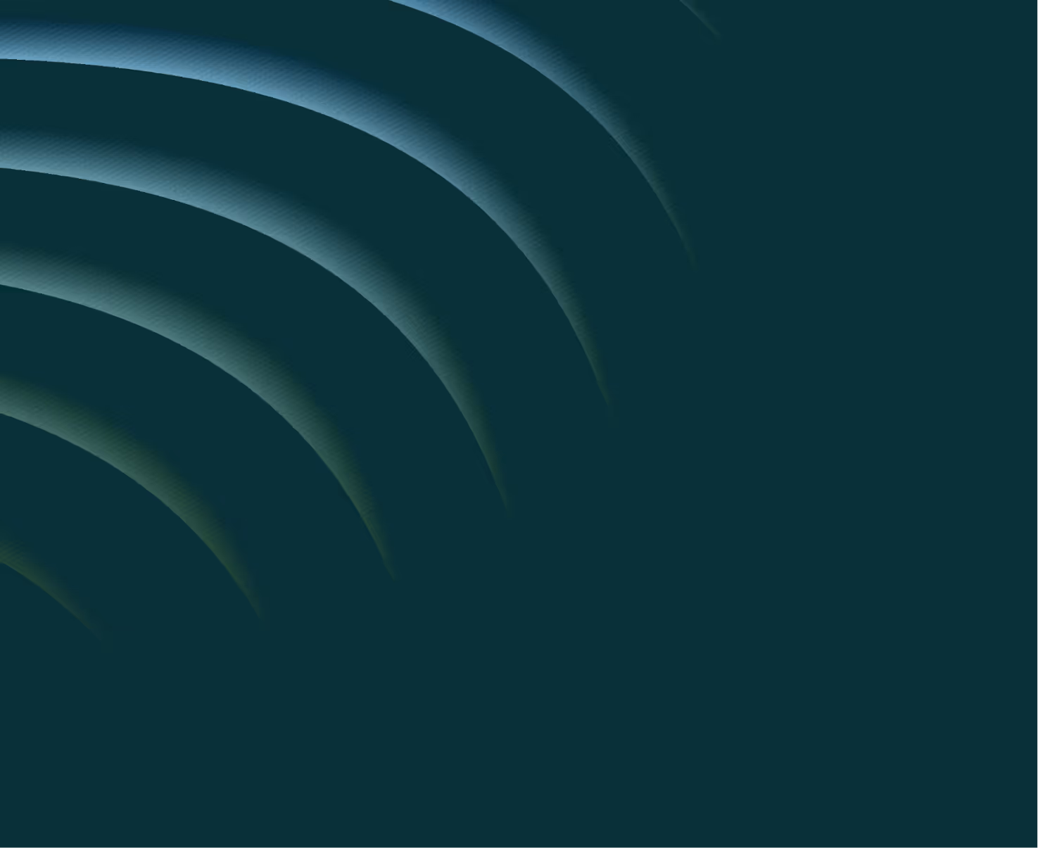 Abstract dark teal background with curved gradient arcs radiating from the bottom left corner.