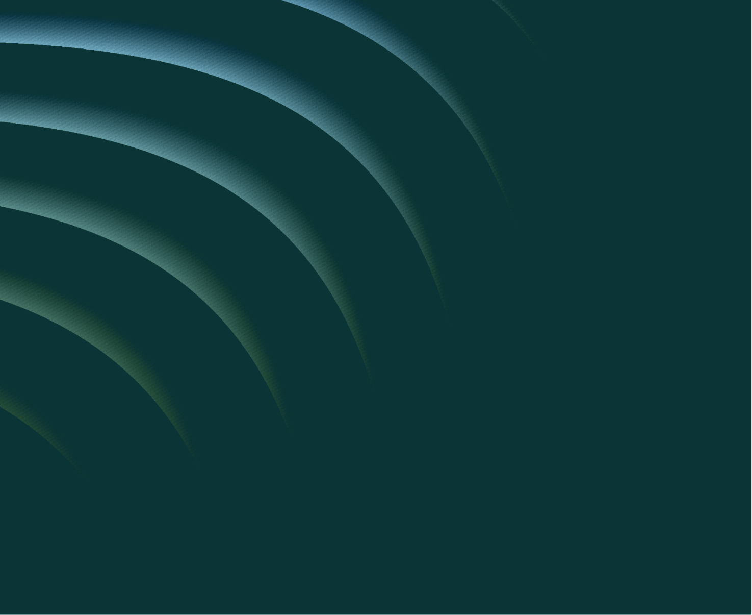 Abstract dark teal background with curved gradient arcs radiating from the bottom left corner.