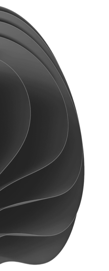 Close-up of smooth, dark, overlapping curved layers with subtle highlights on a black background.