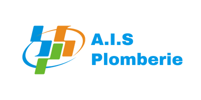 A.I.S Plomberie company logo with abstract geometric shapes in blue, orange, green, and blue text.